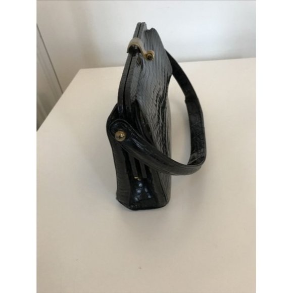 Lancel Navy Crocodile Leather Boxy Hinged Top Bag - Picture 5 of 6